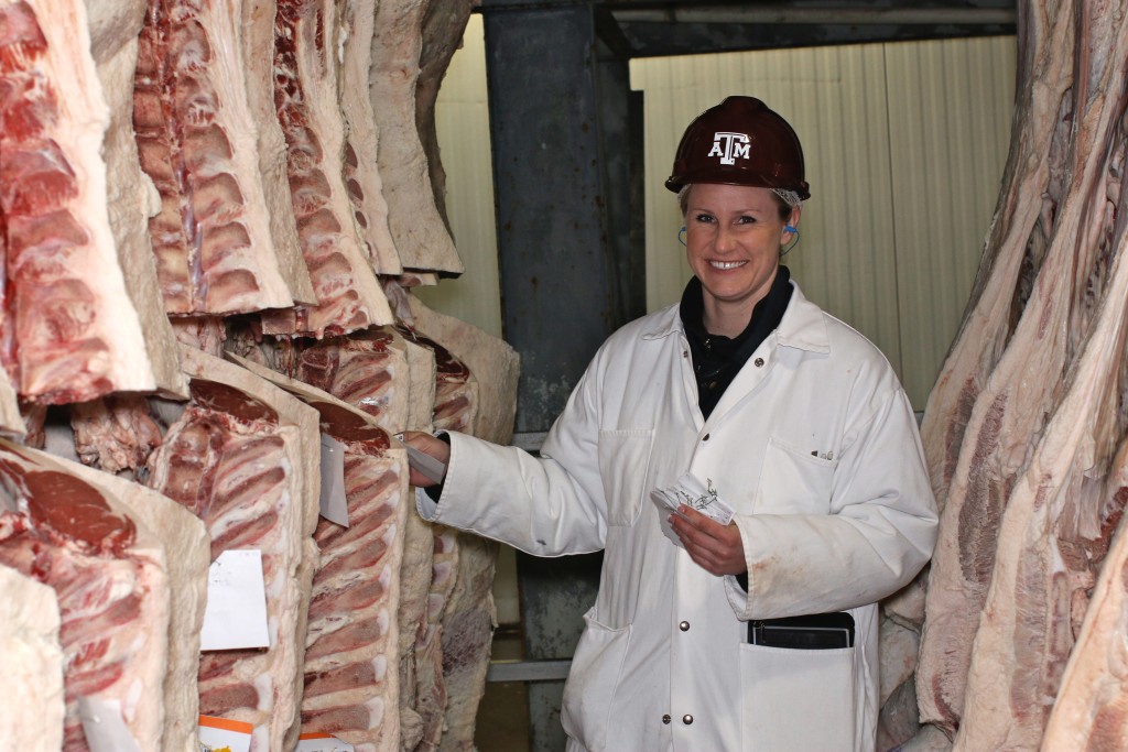 Crystal Waters collecting beef carcass data